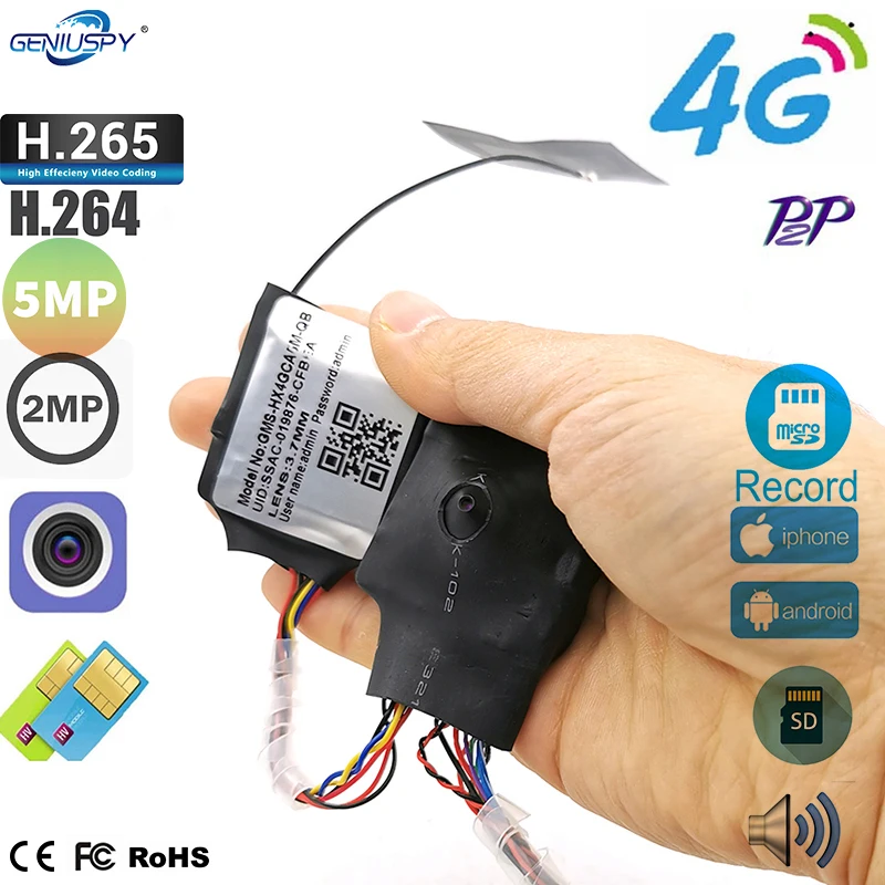 Mini 4G Pin hole Camera CCTV P2P Onvif Audio 3G 4G SIM Camera Module Chip Board Wifi Wireless IP Camera P2P per interni camhipro