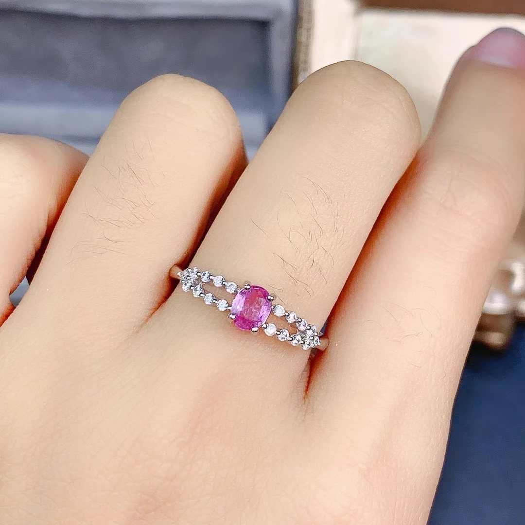 KJJEAXCMY fine jewelry 925 sterling silver inlaid natural pink sapphire women classic fashion adjustable gem ring support detect