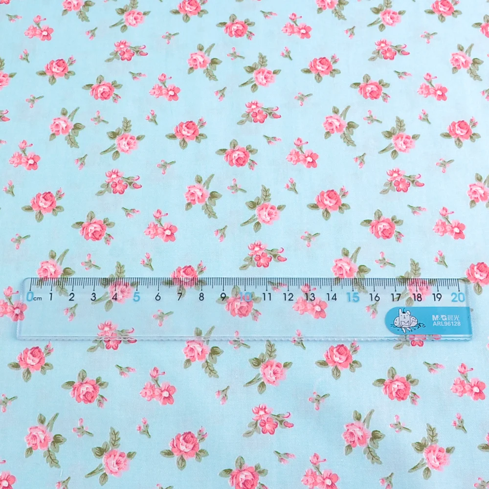 

Teramila Fabrics Home Textile Tissue Light Blue Floral Cotton Fabric Patchwork Quilting Sewing Cloth Crafts Bedding Decoration