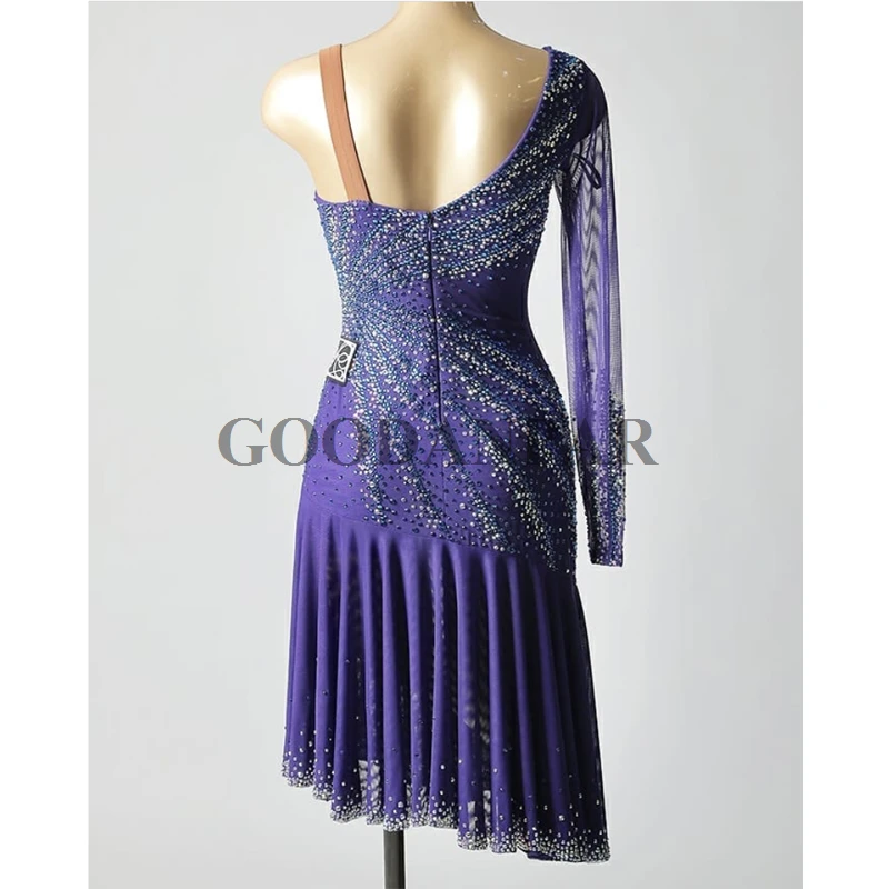 Latin dance dress purple sexy latin dancewear latin dress rhinestones dance costume for competition