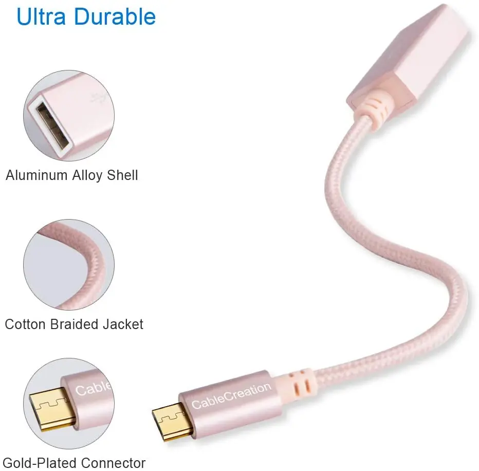 Cabo micro usb 2.0 otg trançado, adaptador micro usb macho para usb fêmea, compatível com samsung s7, flash drive, mouse
