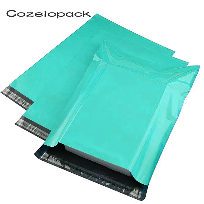 Bolsas de almacenamiento de mensajería, sobres de correo de poliéster verde azulado, ecológico, autoadhesivo, para regalo, 100 unidades