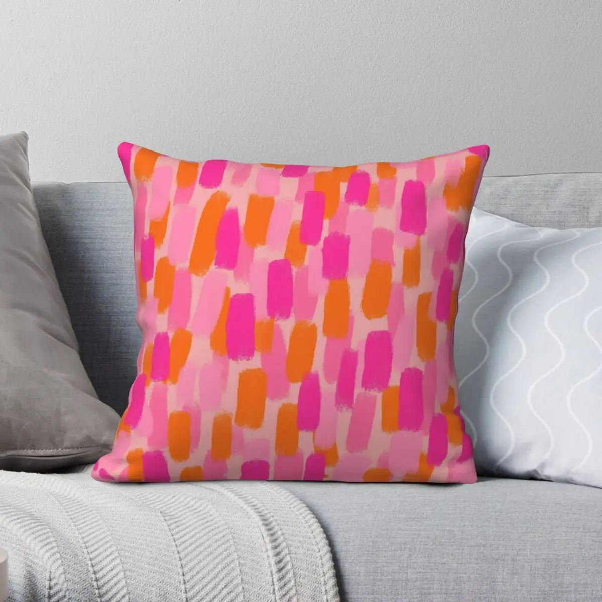 Abstract Pink Orange Paint Brush Effect Pillowcase Polyester Linen Velvet Pattern Zip Decor Throw Pillow Case Home Cushion Cover