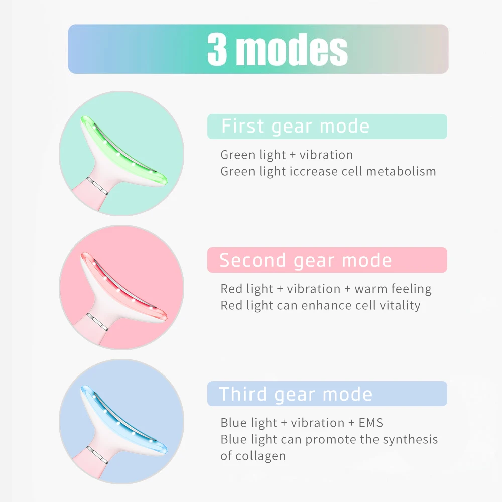 คอหน้านวด3สี LED Photon Therapy Face คอต่อต้านริ้วรอยกำจัดคู่คางยก Skin Care Beauty อุปกรณ์