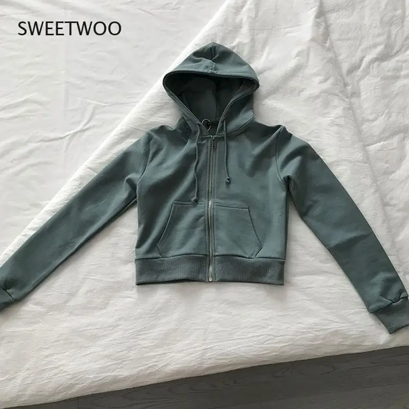 Frauen Kurz Hoodies Sweatshirts Koreanische Süße Mädchen Plain, Frühling Herbst Lange Hülse Lose Baumwolle Hoodie 6 Farben