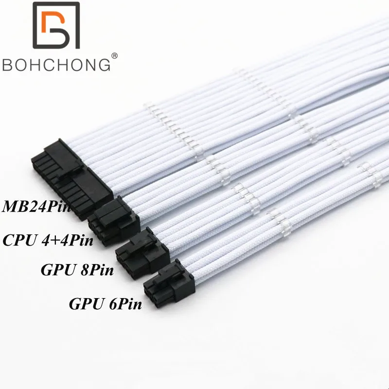 

Basic Extension Cable Kit 4mm Pet 24Pin ATX 1pcs CPU 8Pin 4+4Pin 1pcs GPU 8Pin 1pcs GPU 6Pin PCI-E Power Extension Cable