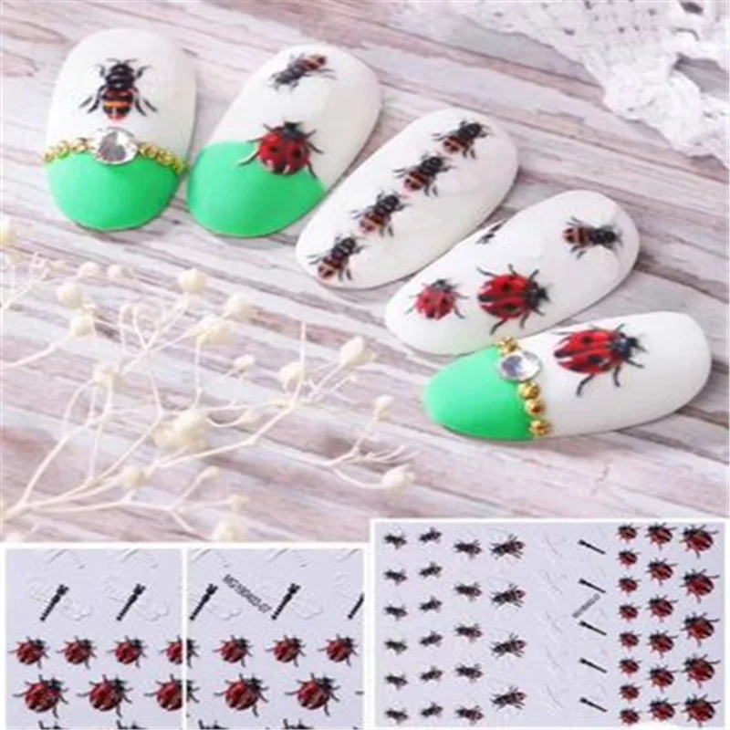 High Quality Large Version 6 D Cubic Nail Sticker Bees Insect Fine Design Cute Dragonfly  Nail Sticker