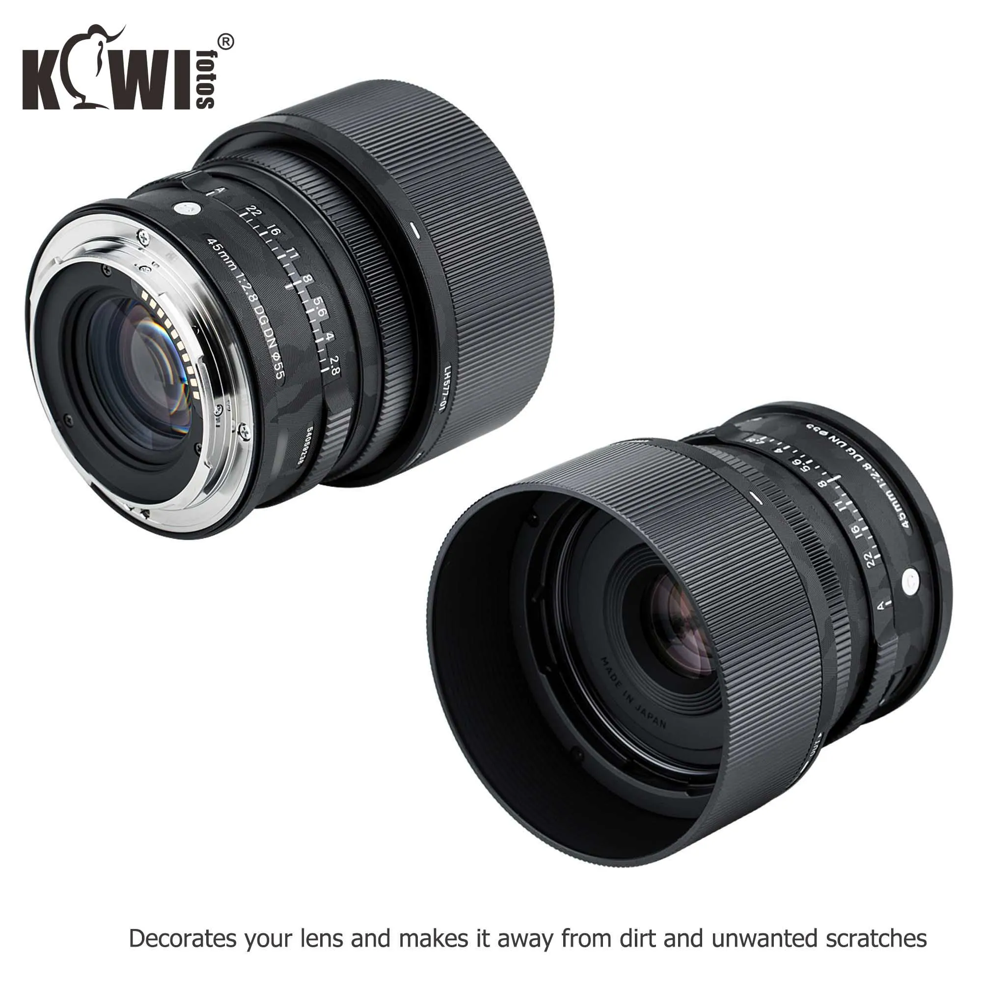 KIWI Anti-Scratch เลนส์กล้องฟิล์มผิวสำหรับ Sigma 45 มม.F2.8 DG DN เลนส์ร่วมสมัย & LH577-01 เลนส์ hood 3M สติกเกอร์เงาสีดำ
