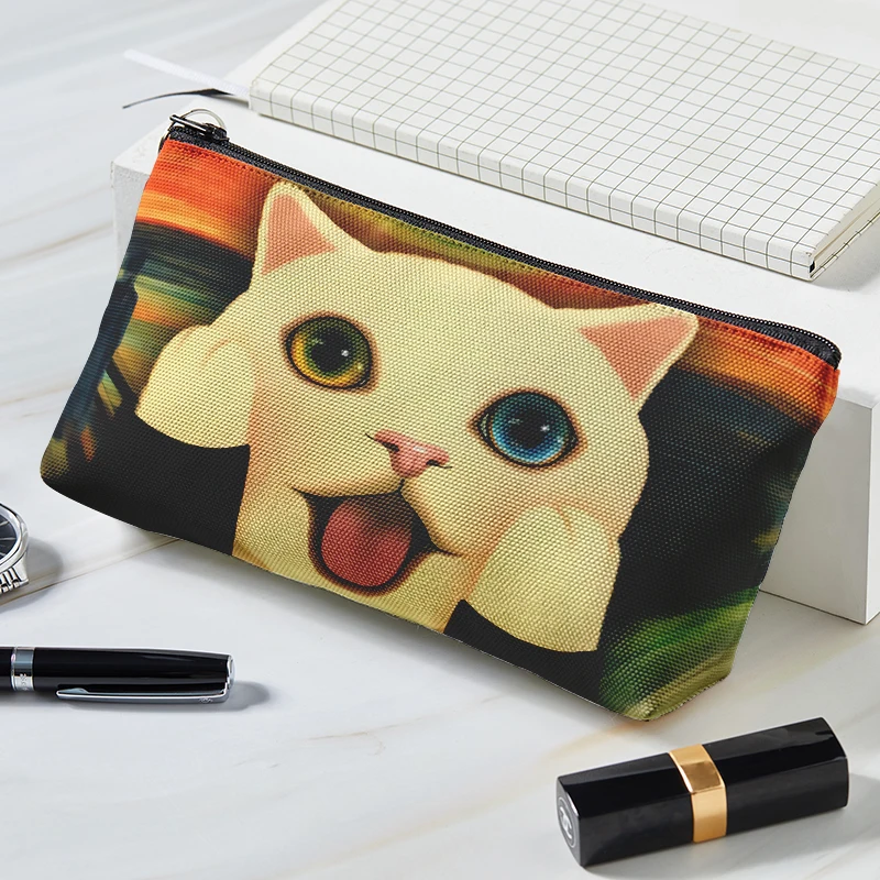 Neceser de viaje con estampado de gato para mujer, bolsa de almacenamiento de maquillaje, organizador de cosméticos de gran capacidad, estuche de