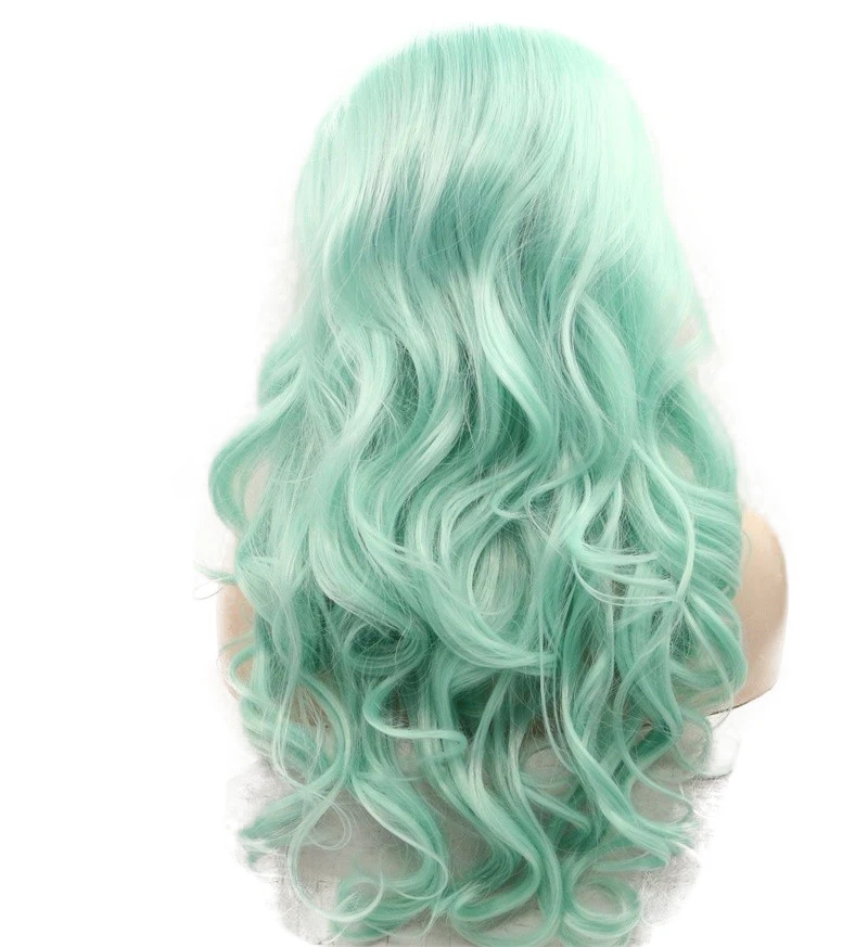 Cosplay Synthetic Lace Front Wig Lime Long Light Neon Green Long Curly Body Wave Highlight Colored Frontal Hair Wigs For Women