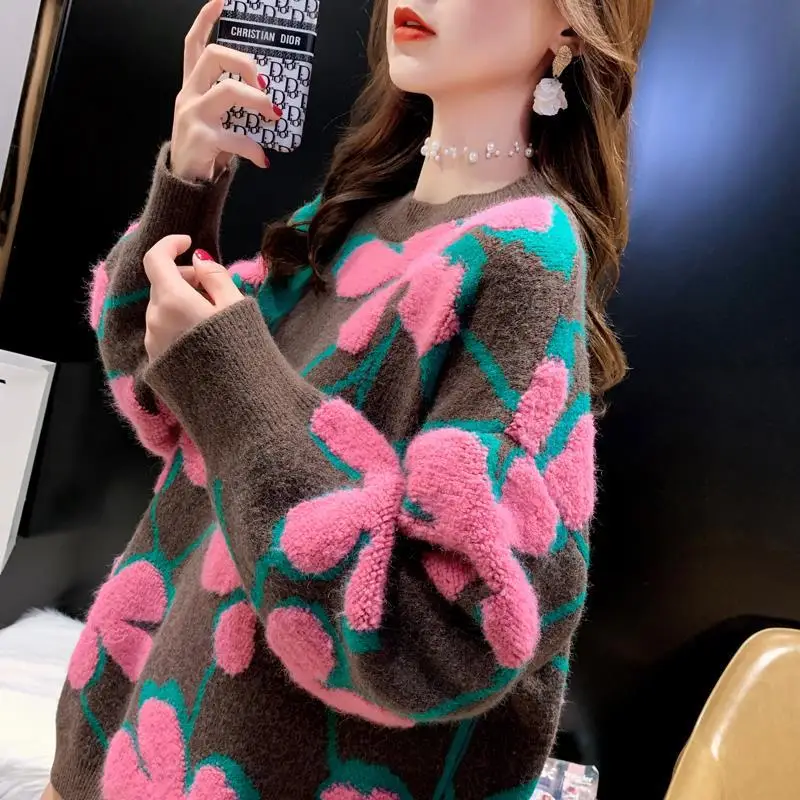 Women Pullover Sweaters 2023 Autumn Winter Tops Korean Slim Flower Women Pullover Knitted Sweater Jumper Soft Warm Pull Femme