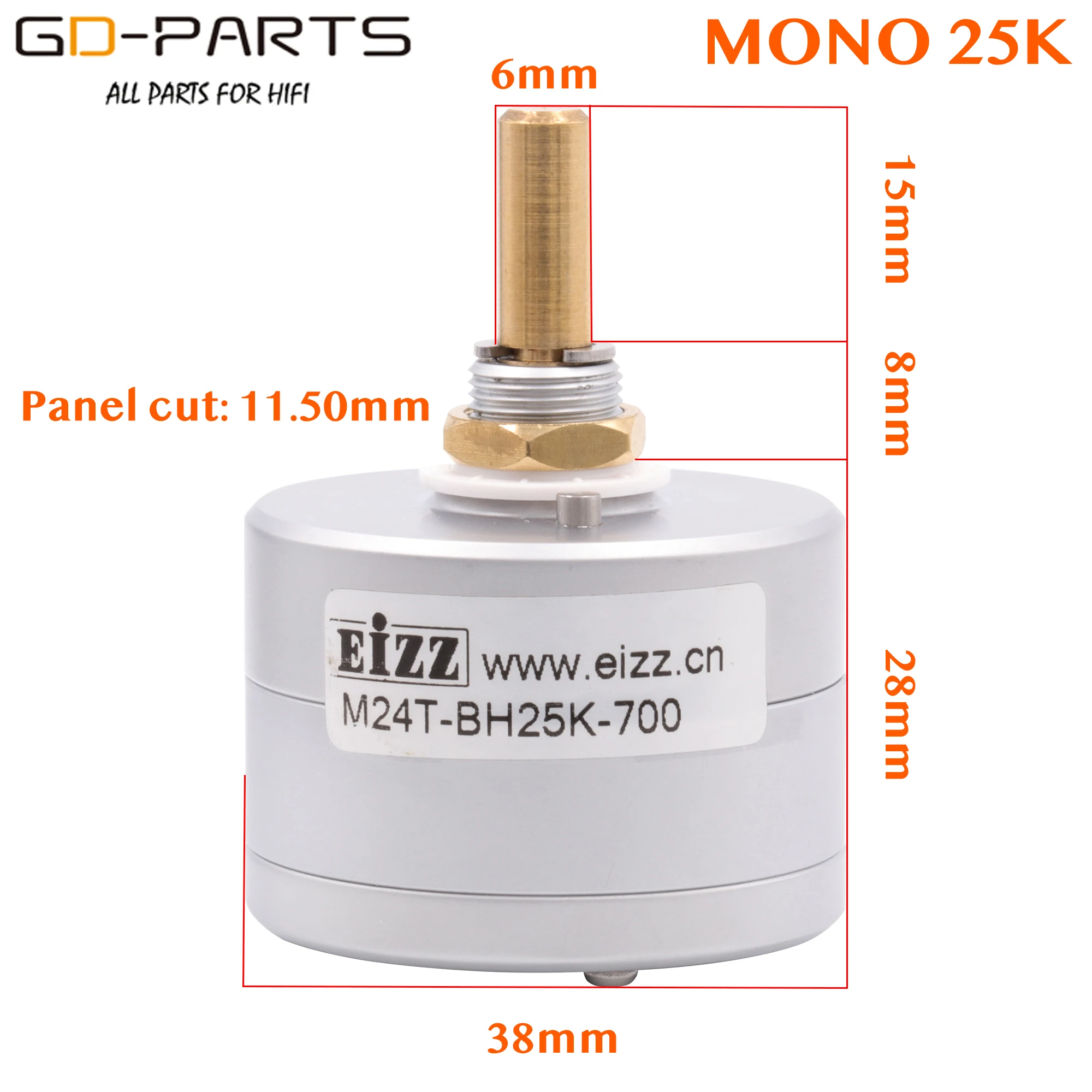 EIZZ-Potenciômetro de Volume Mono, Atenuador Stepped, Tipo Serial, Eixo de Latão 6mm, Hifi DIY, 10K, 25K, 50K, 100K, 250K, 24 Passos, LOG, 1PC
