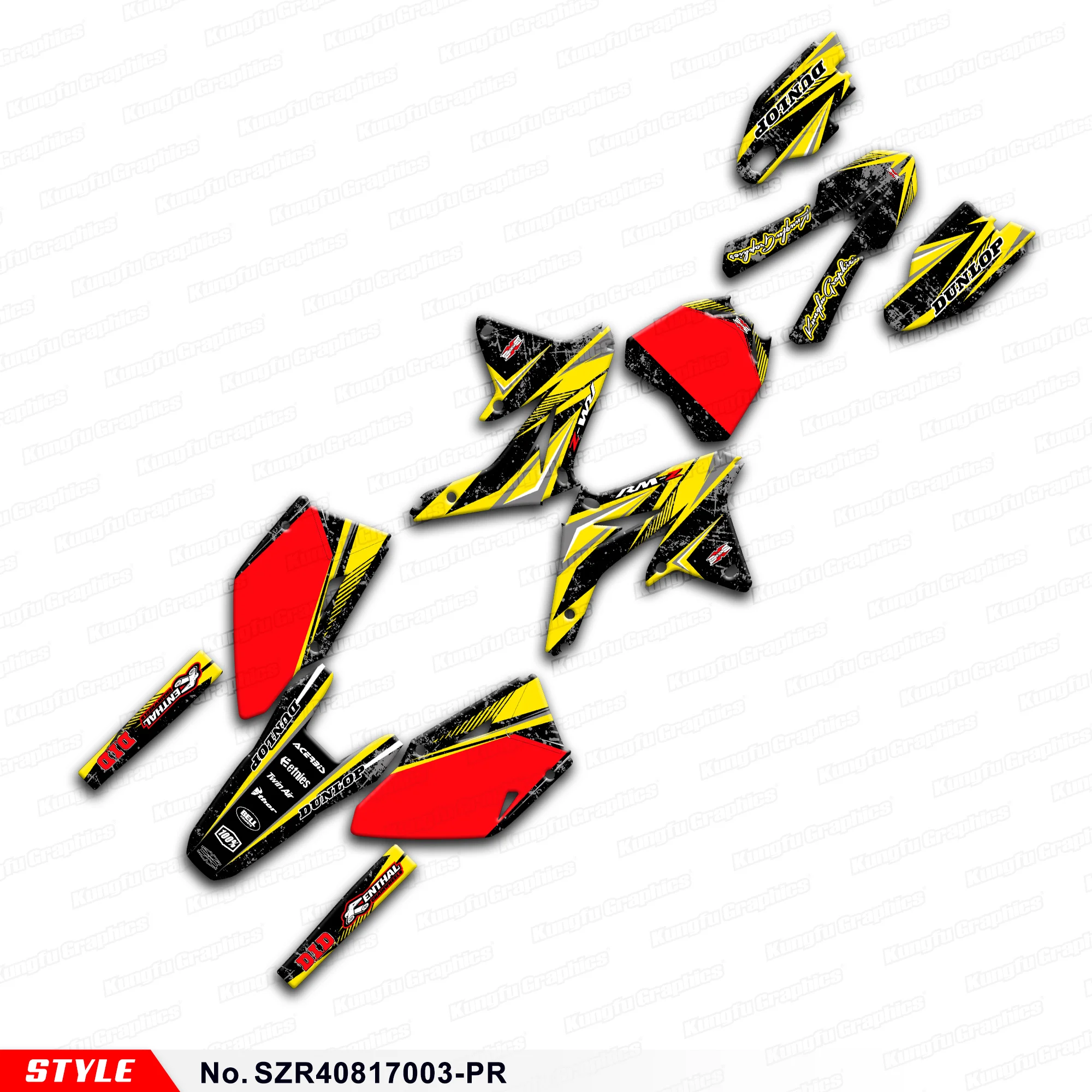 

Aftermarket Motocross Stickers for RMZ 450 2008 2009 2010 2011 2012 2013 2014 2015 2016 2017, Style No. SZR40817003-PR