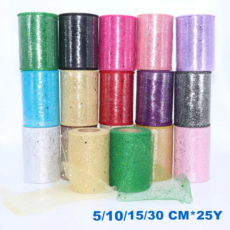 Pailletten Mesh Tüll Roll Stoff Band 5cm 10 cm15cm 30cm 25Yards Organza Hochzeits feier Dekor Geburtstag Baby party DIY