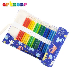 72 Holes Canvas Wrap Roll Up Pencil Bag Colorful Cloth Pencil Case Kawaii Canvas Pen Bag for Girls Boys