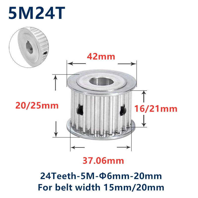 24 Teeth HTD 5M Synchronous Timing Pulley Bore 6/6.35/8/10/12/14/15/16/17/18/19/20mm for Width 15/20mm HTD5M 24Teeth 24T