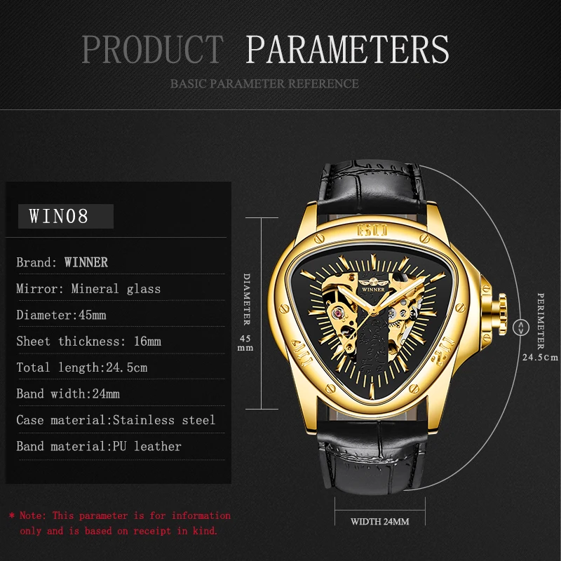 Drop Shipping Winner Fashion Triangle Golden Skeleton Movement Racing Sports Design Men Automatic Mechanical Wrist Watches