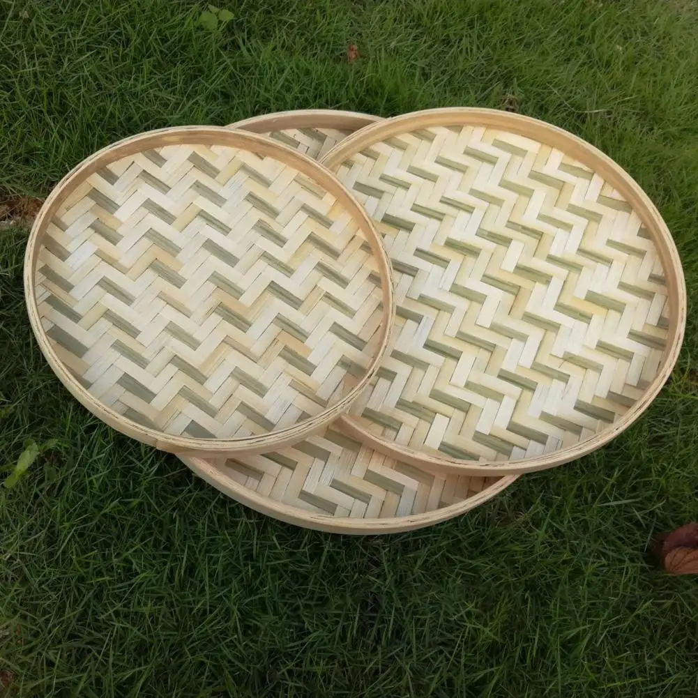 No Holes Durable Handmade Round Bamboo Weaving Sieve Snack Food Bread Picnic Vegetable  Tea Dishes Basket Storage Organizer