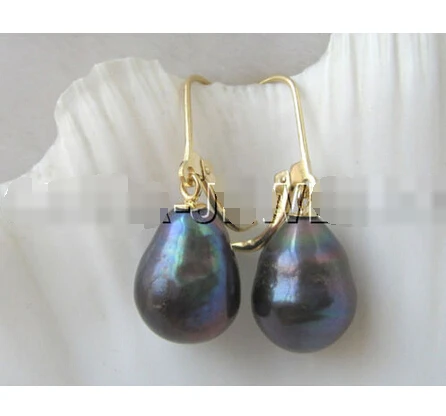 

hot sale Beautiful 10-12mm natural black baroque freshwater pearl earring-gild hook