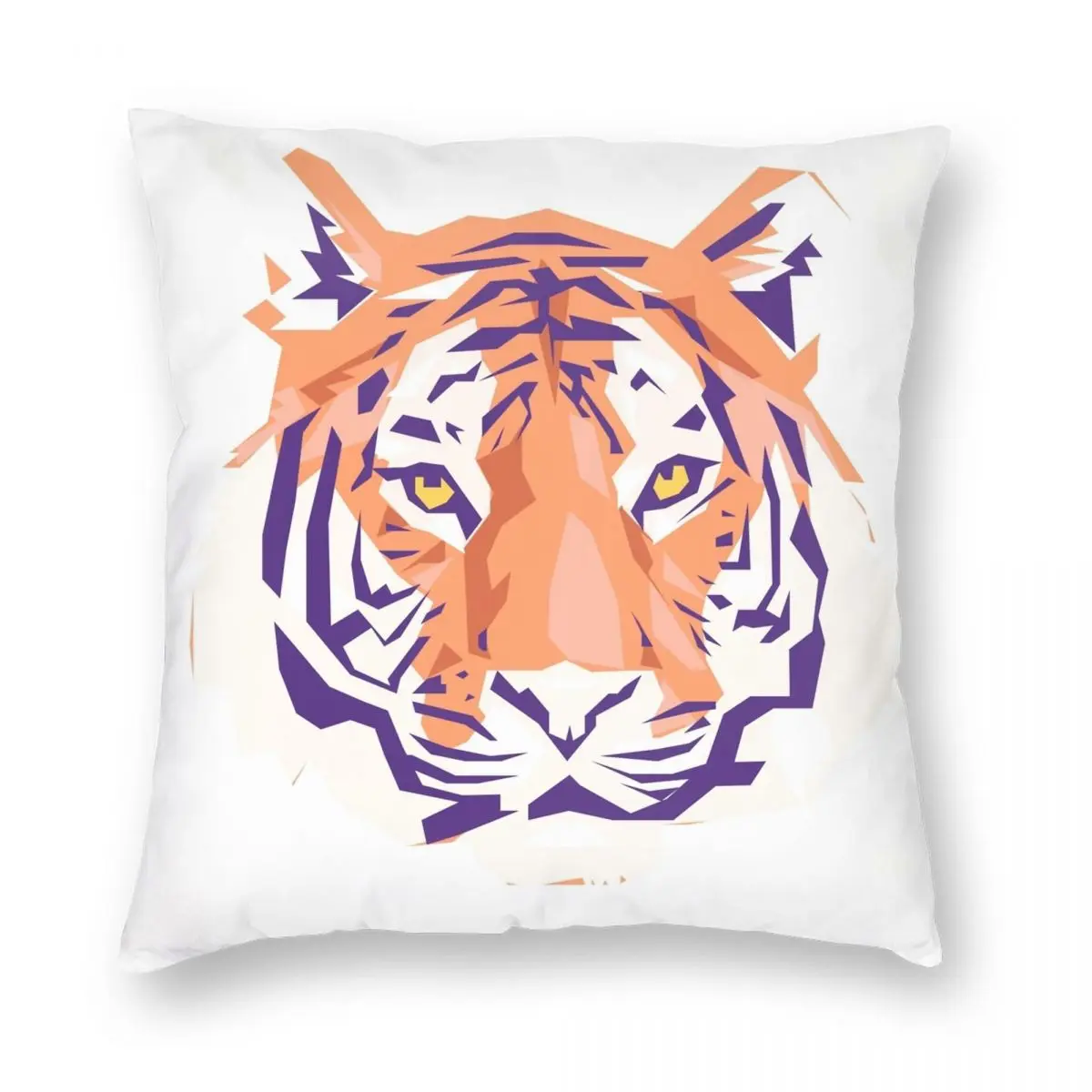 Geometric Clemson Tiger Square Pillowcase Polyester Linen Velvet Printed Zip Decorative Throw Pillow Case Room Cushion Cover