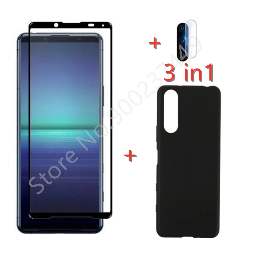 3-in-1 Case + Camera Tempered Glass On For Sony Xperia 5 ii ScreenProtector Glass For Sony Xperia 1 ii 10 ii 9D Phone Glass