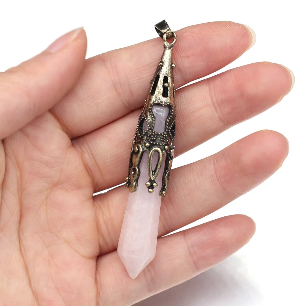 Natural Stone Pendant Amethysts Opal Reiki Heal Pendulum Crystal for Women Jewelry Making DIY Vintage Necklace Gifts