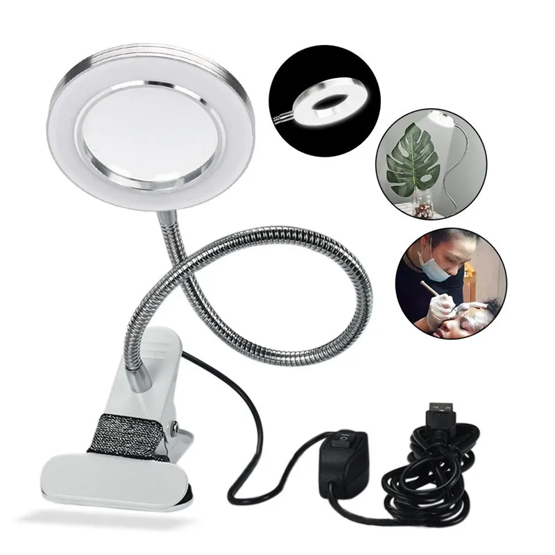 1Pcs Clip-on USB Table Magnifier Nail Beauty Light Tattoo Clip Light Lamp LED Desk Lamp Study Lamp Nail Tattoo Lamp Cold Light