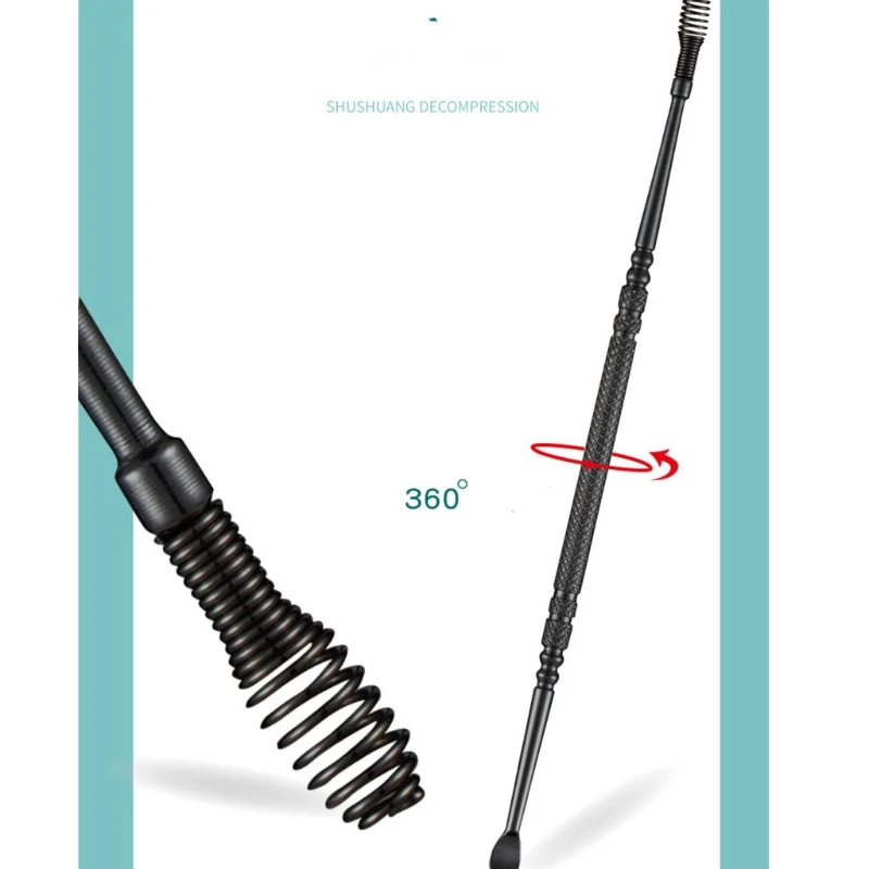 Double Heads Stainless Steel Dual-ended Ear Pick Spiral Wax Remover Curette Spoon Clean Tool 360Β° Helix Swab Drop Shipping