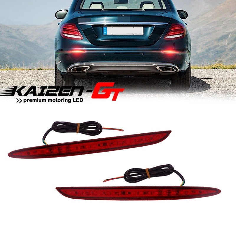 Red LED Rear Bumper Reflector Brake Tail Lights w/ Sequential Turn Signal, Rear Fog Lights For AMG GT/C300/C43 AMG/CLA250/CLS450