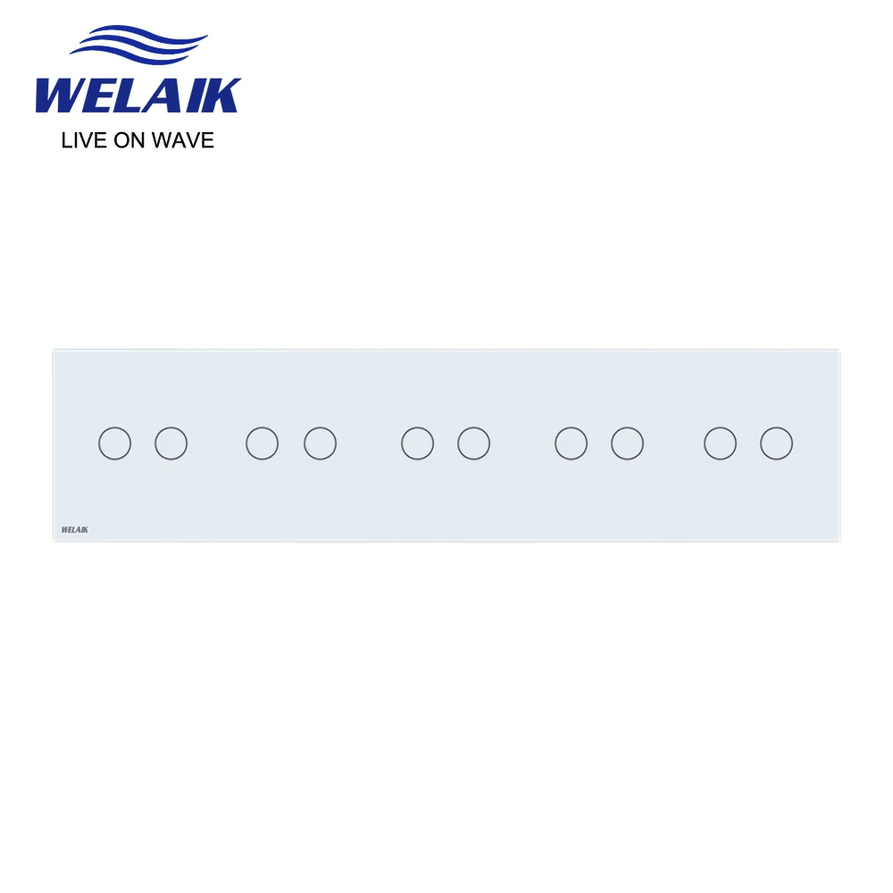 WELAIK EU European Standard 5Frame 1~1000W 2gang1way Crystal Glass-Panel  LED Light Strip Wall Touch Switch  220V A5921CW