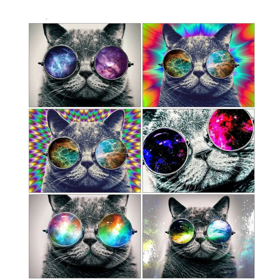 

5d Diamond Embroidery Handsome Cat Mosaic Rhinestone Glasses Cross Stitch Thimble Kamy Yi Diy