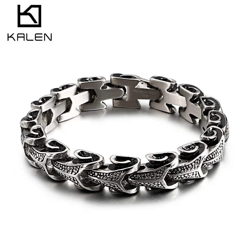 Kalen 11mm Charm Men's Stainless Steel Bracelet Snake Chain Animal Texture Jewelry