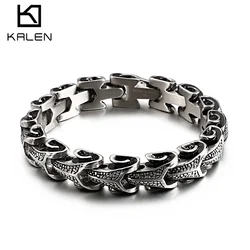 Kalen 11mm Charm Men's Stainless Steel Bracelet Snake Chain Animal Texture Jewelry