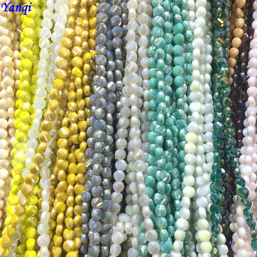 8mm Solid Color Faceted Glass Twisted Beads Flat Round Crystal Austria Beads for Jewelry Making DIY Earrings Necklace Findings