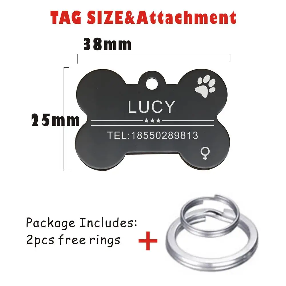Personalized Pet ID Tag for Dog, Cat Nameplate, Address Number, Aluminum Collar Accessories, Free Engraving, 38mm