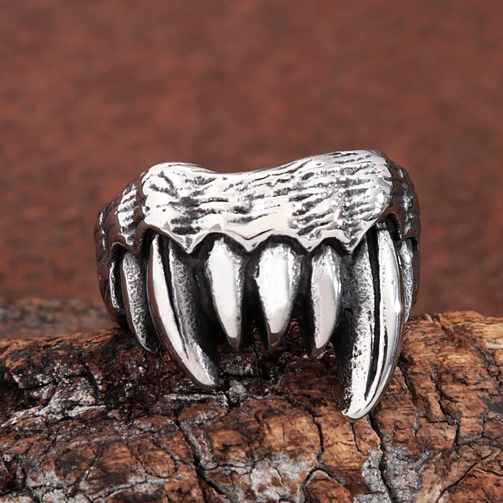 Punk Edelstahl Monster Zähne Ringe Vintage Gothic Vampire Zähne Ring für Frauen Männer Freund Biker Schmuck Geschenk Großhandel