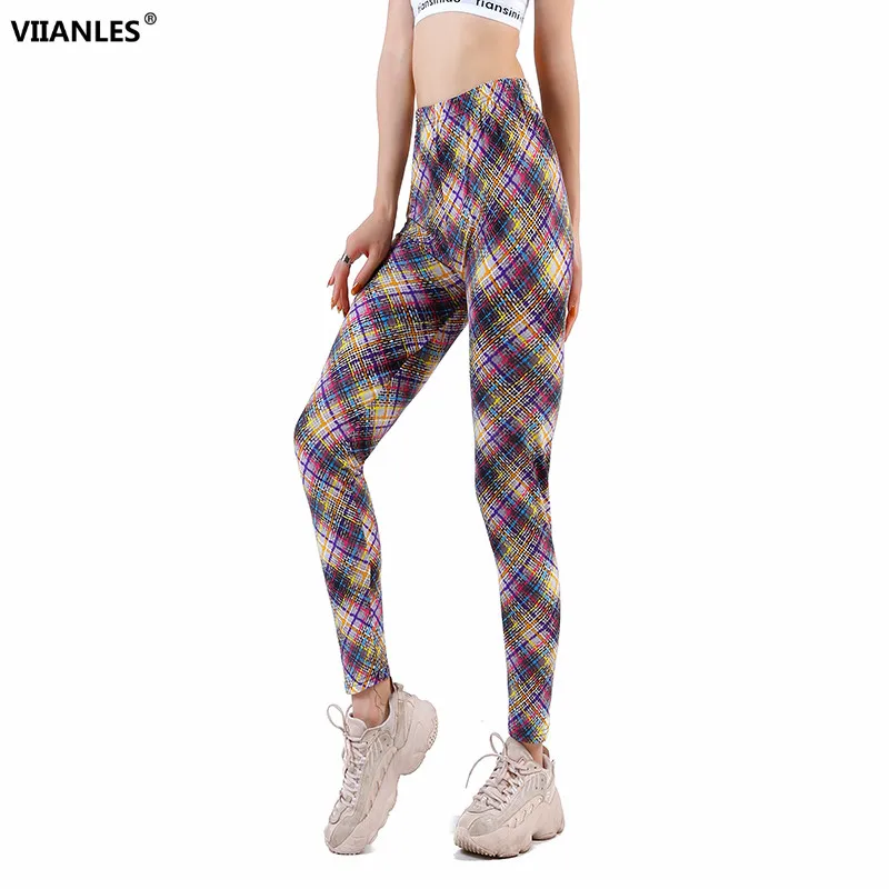 

VIIANLES Sexy Leggings Colorful Printed Fitness Pant Women High Waist Push Up Sport Trousers Female Gym Outside Leggins DropShip