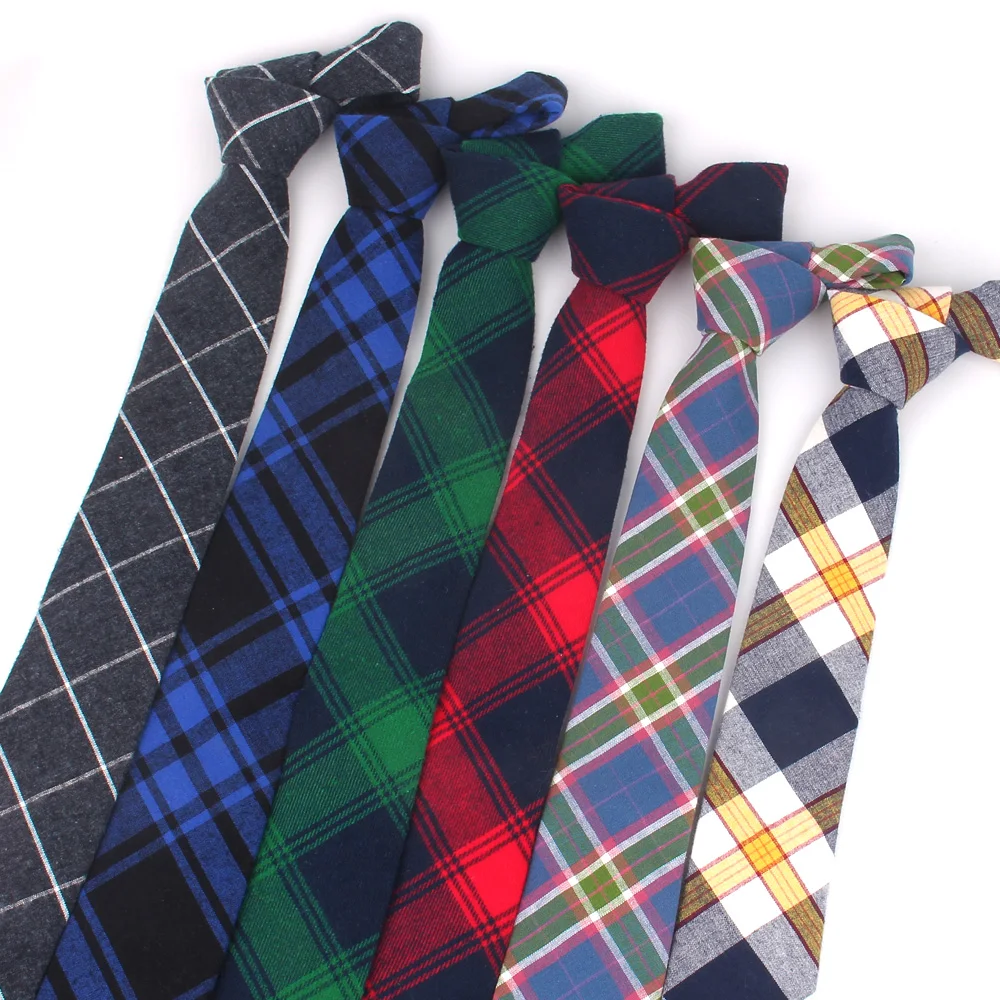 Cotton Mens Tie Skinny Plaid Neck Tie For Wedding Business Casual Fashion Neckties For Men Women Classic Suits Slim Neck Ties