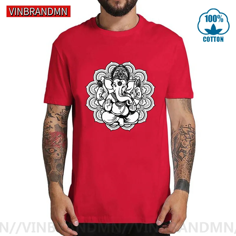 Vinbrandmn Ganesh Mandala design T-shirts for male llustration of Indian Elephant God T shirts men Hindu Ganesh Tee shirt camisa