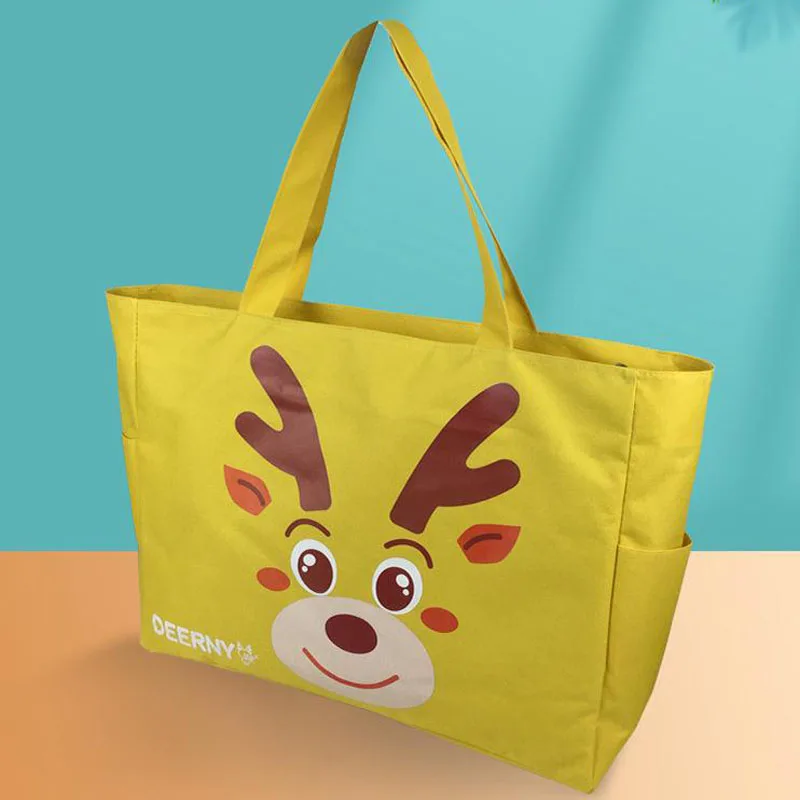 

Cute Deer Big Size School Book Canva Packing Bag Coffee Yellow Studen Deerny Mother Travel Shopping Bags 50*14*38cm