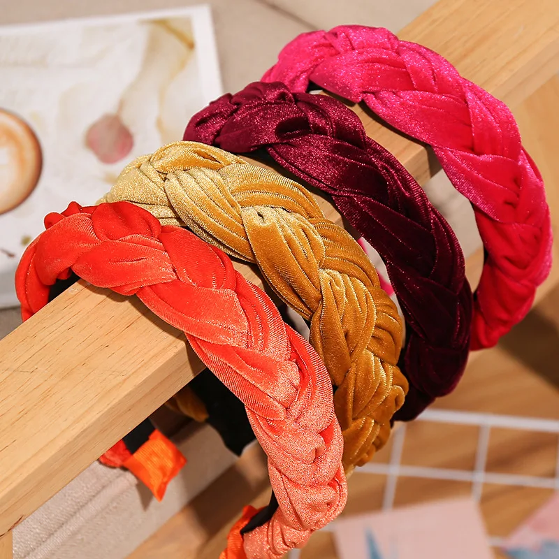 Charming Hair Accessories Wide Weaving Velvet Padded Hairbands Braided Headband For Women Hair Hoop Fashion Girls Headdress