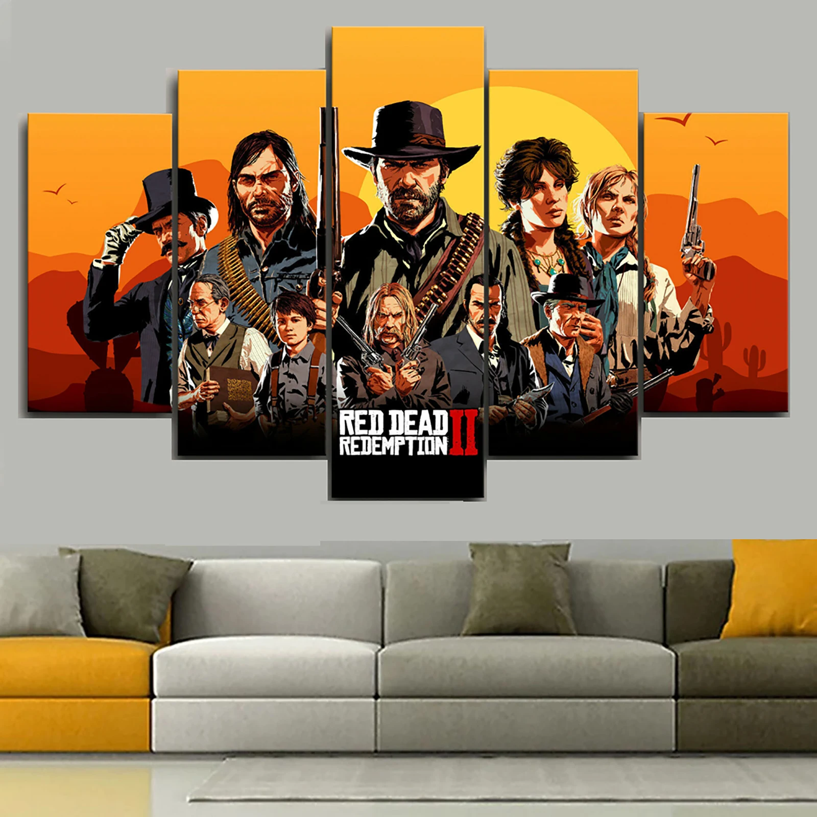 

5 Pieces Canvas Painting Arts Red Dead Redemption 2 Game Poster Decor Living Room Wall Picture Print Modular Home Decoration