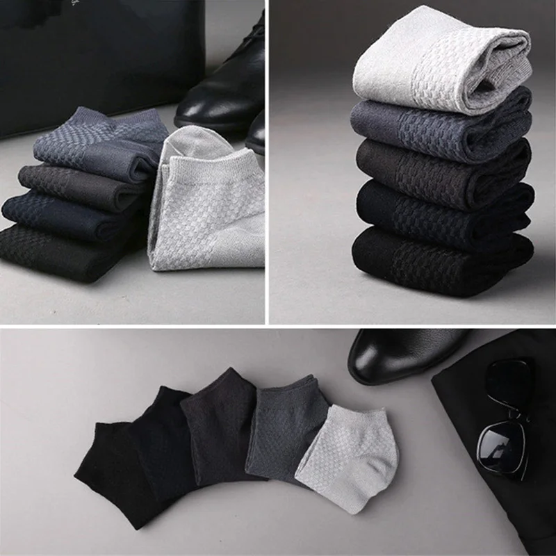 Chaussettes en fibre de bambou pour hommes, lot de 10 paires, grande taille, court rinçage, affaires, noir mâle Meias, respirant hommes Plue taille EU38-48