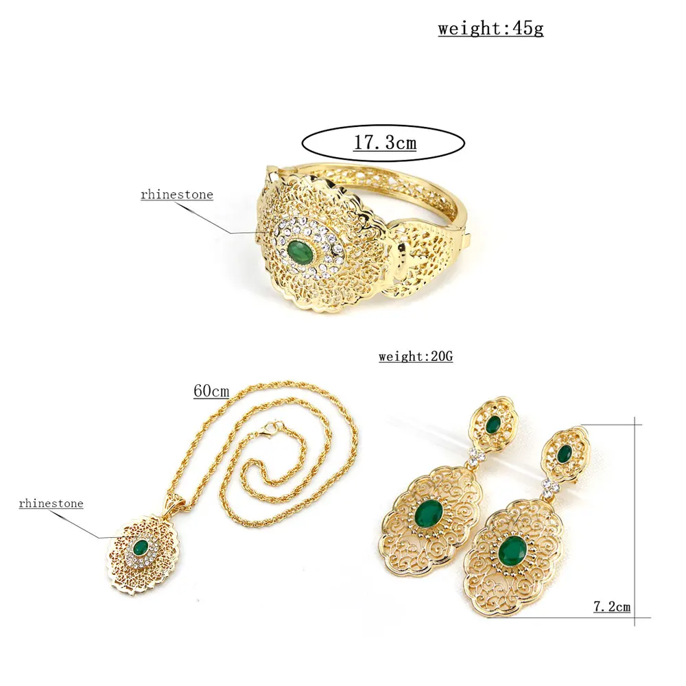 Gold Color Arabic Bride Jewelry Sets Morocco Caftan Jewelry Hollow Women Earring Bracelet Necklace Sets Algeria Wedding Bijoux
