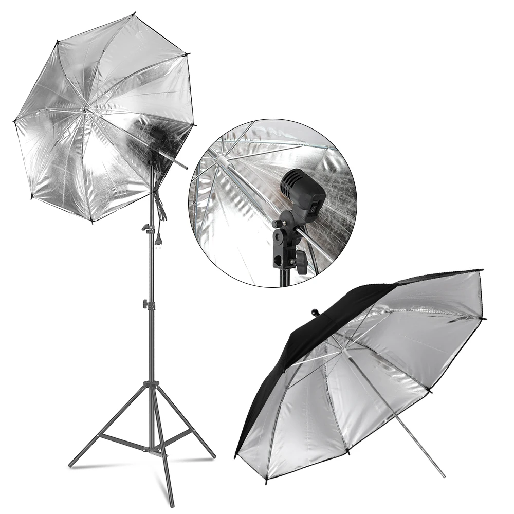 Umbrella Reflective Photo Studio  Set 33 \' 84 cm Silver White Soft Light Umbrella + Dual-use  4 Pieces Photography Accessories