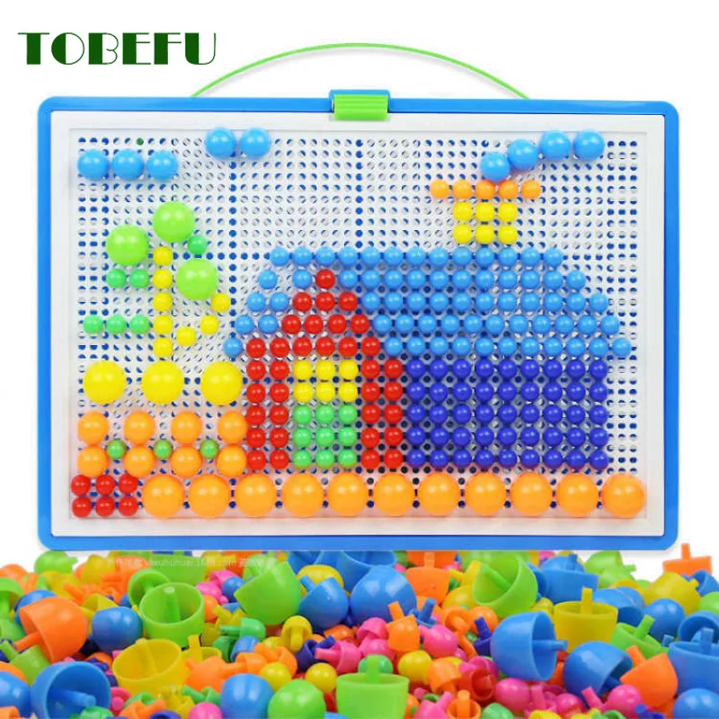 296 Pieces/Set Box-Packed Grain Mushroom Nail Beads Intelligent 3D Puzzle Games Jigsaw Board for Children Kids Educational Toys