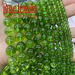 Natural Green Peridot Crystal Quartz Beads Round Loose Beads 4 6 8 10 12 MM Pick Size for Jewelry Making DIY Bracelet 15