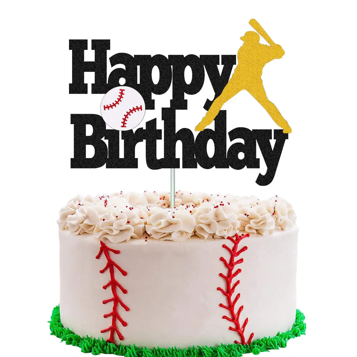 Black Cake Topper Boy Man Baseball Happy Birthday Cupcake Toppers Party Dessert Wedding Decoration Baby Shower Baking Supplies