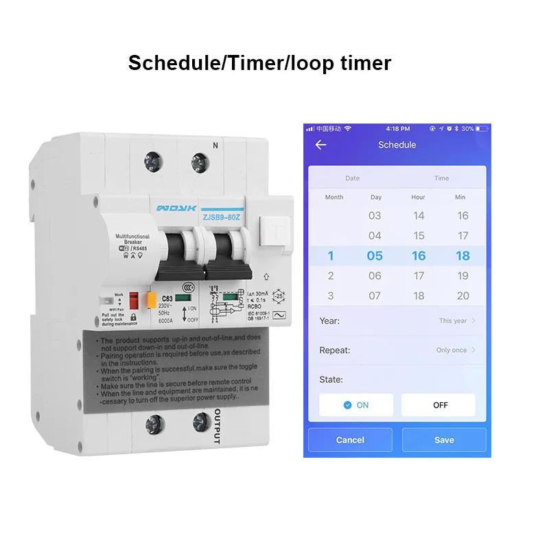 eWelink 2P wifi energy monitoring RCBO circuit breaker overload short current leakage protection with Alexa and google home