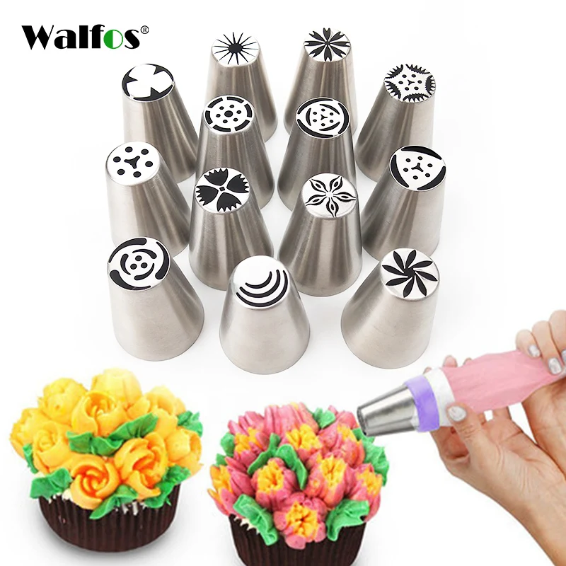 WALFOS 13PC/Set Stainless Steel Russian Tulip Icing Piping Nozzles Pastry Decoration Tips Cake Decoration Rose Cake Tools